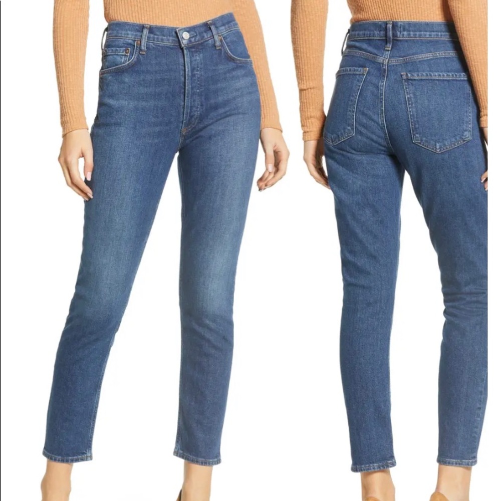 AGOLDE Medium Blue High Rise Straight Jeans 28